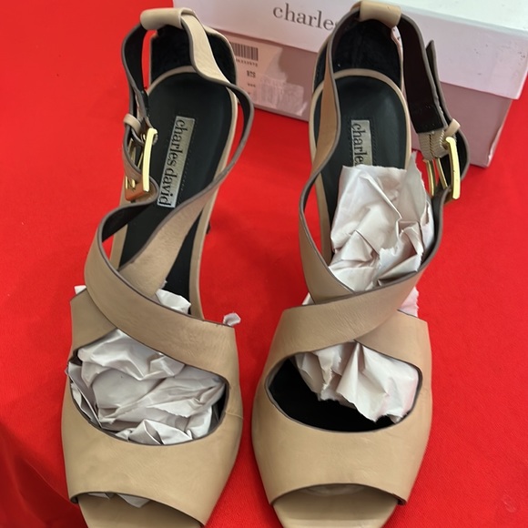 Charles David nude sandals with wood heel size 8 - Picture 8 of 8